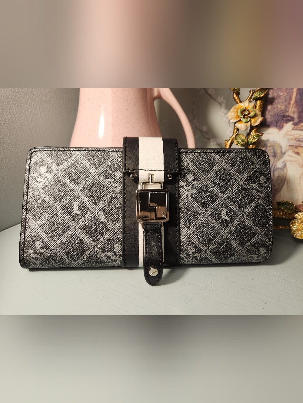 L.A.M.B. Black and White Signature Wallet Clutch Vintage Htf Coin Purse